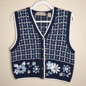 Marsh Landing Hand Knit Ramie Floral Sweater Vest S Cottagecore Prairie Coquette